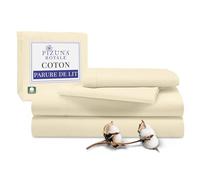 Pizuna Coton Parure de Lit 90x200 cm Nouveau Ivoire, 1000 Fils au Pouce, 100% Coton à Fibres Longues en Armure Satin Comprend 1 Drap Housse, 1 Drap Plat, 1 Taie d'oreiller pour 1 Personne