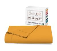 Pizuna Coton Peigné 2 Personnes Drap Plat 240x280 cm Miel d'or 400 Fils
