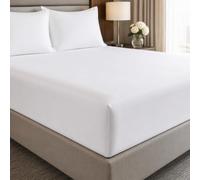 Pizuna Coton Peigné Drap Housse 140x200 cm Blanc 400 Fils | 100% Coton Longue Tige Armure Satin, Drap Housse de Luxe Bonnet 40 cm (Blanc)
