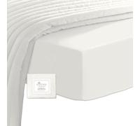 Pizuna Coton Peigné Drap Housse 200x200 cm Blanc cassé 400 Fils | 100% Coton Longue Tige Armure Satin, Drap Housse de Luxe Bonnet 40 cm (Blanc cassé)