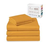 Pizuna Coton Peigné Parure de Lit 180x200 cm Complet Miel d'or, 100% Coton Longue Durée 400 Fils Armure Satin Comprend 1 Drap Housse, 1 Drap Plat, 2 Taie d'oreiller (Coton Draps 2 Personnes)