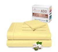 Pizuna Coton Peigné Parure de Lit, King Jaune Doux 400 Fils | 2 Personnes, Coton Longue durée, 1 Drap Housse, 1 Drap Plat, 2 Taie d'oreiller, 1 Traversin (Draps de Coton 5 Pièces)