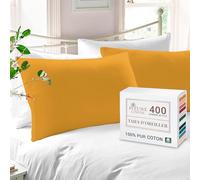 Pizuna Coton Peigné Set de 2 Taies d'oreiller 50x75 cm Miel d'or 400 Fils