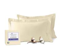 Pizuna Coton Set de 2 Taies d'oreiller 50x75 cm Nouveau Ivoire, 1000 Fils au Pouce, 100% Coton à Fibres Longues en Armure Satin Taies d'oreiller en Coton 50x75 avec Rabat de 20cm - 2 Pièces