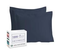 Pizuna Coton Set de 2 Taies d'oreiller 65x65 cm Bleu foncé, 1000 Fils au Pouce, 100% Coton à Fibres Longues en Armure Satin Taies d'oreiller en Coton 65x65 avec Rabat de 20cm - 2 Pièces