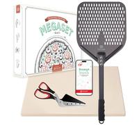 Pizza Lover Kit de pierres à pizza de qualité supérieure pour four et barbecue - 4 en 1 - Avec pelle à pizza perforée + pierre à pizza jusqu'à 800 °C en cordiérite + ciseaux à pizza et livre de