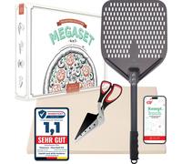 Pizza Lover Premium Set de pierres à pizza pour four & grill - 4in1 - incl. pelle à pizza perforée + pierre à pizza jusqu'à 800°C en cordiérite + ciseaux à pizza & livre de recettes