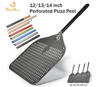 PizzAtHome 14/13/12 pouces perforé Pizza Peel rectangulaire pelle à Pizza revêtement dur en aluminium Pizza Peel Paddle court Pizza outil Poignée rouge de 13 pouces