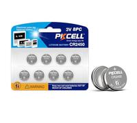 PKCELL CR2450 Lot de 8 Piles Bouton au Lithium 3,0 V 600 mAh pour clés de Voiture, télécommandes