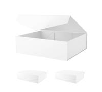 PKGMAGIC 3 Grande Boîtes Cadeaux Blanc,43,2 x 36,8 x 14 CM, Boîtes Cadeaux Vide avec Magnétique Couvercle pour Vacances, Mariage, Anniversaire