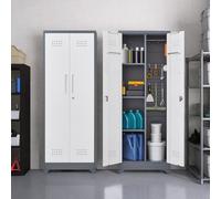 Placard à balais métallique gris 165 cm avec portes verrouillables, étagères, tringle à vêtements et crochets en S, placard de rangement pour la maison et le garage
