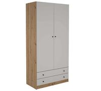 Placard armoire meuble de rangement de 2 portes et 2 tiroirs coloris Chêne/gris