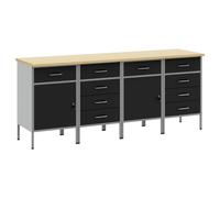 Table de travail vidaXL avec rangement, 4 pièces, noir et gris, 200 x 55 x 85 cm