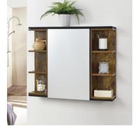 Placard Mural Harstad de Salle de Bain Porte avec Miroir 64 x 80 x 20 cm Effet Bois Foncé Noir