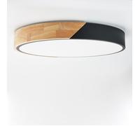 Plafond LED Circulaire ""KUMO"" 30W Ø40cm, Métal Noir avec Bois, Lumière Sélectable 3000K-4000K-6000K