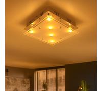 Plafonnier acier brossé plafonnier LED verre satiné lampe de salon 6 ampoules, métal, 6x 3W 6x 210lm blanc chaud, LxH 30x8 cm