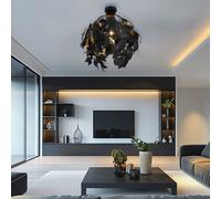 Plafonnier 1 Lumière Noir Or Feuille Design 38 cm 58 cm IP20