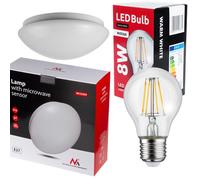 Plafonnier 1xE27 avec capteur Maclean MCE309, capteur micro-ondes, diffuseur PMMA, charge max. 25W, IP20, + Ampoule MCE268 WW