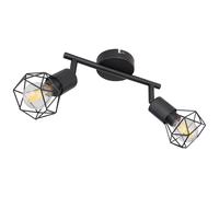 Plafonnier 2 ampoules spot noir 2 spots plafonnier orientable noir, cage design métal, 2x 6W 2x 700lm blanc chaud, LxPxH 22x8x18 cm