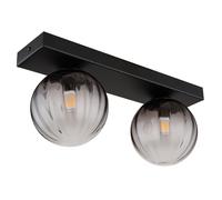 Plafonnier 2 flammes Plafonnier de salon noir mat verre fumé Lampe de couloir, 2x LED 4W 400Lm blanc chaud, LxH 35 x 15 cm