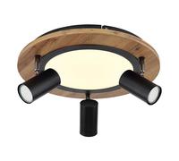 Plafonnier 3 niveaux plafonnier spot orientable bois clair, 3x GU10, 1x LED 15W 1300Lm blanc chaud, DxH 40x18 cm