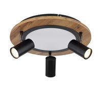 Plafonnier 3 niveaux plafonnier spot orientable bois clair, 3x GU10, 1x LED 15W 1300Lm blanc chaud, DxH 40x18 cm