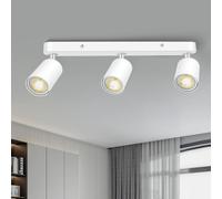 Plafonnier 3 Spots Blanc Mat GU10 | Luminaire Orientable Mur & Plafond | Barre 3 spots.Sans Ampoule.Douilles GU10 & fils de cuivre certifiés VDE. Raccordement sécurisé 3 pôles L/N/PE (terre).