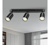 Plafonnier 3 Spots Noir Mat GU10 | Luminaire Orientable Mur & Plafond | Barre 3 spots.Sans Ampoule.Douilles GU10 & fils de cuivre certifiés VDE. Raccordement sécurisé 3 pôles L/N/PE (terre).