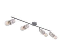 Plafonnier 4 spots salon avec spots orientables, aspect pierre Terrazzo gris chrome, 4x E27, L 72 cm