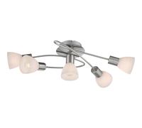 Plafonnier 5 spots spot lampe de couloir plafonnier verre blanc, métal nickel, 5x douille E14, LxlxH 61x36,5x21 cm