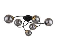 Plafonnier 6 flammes plafonnier boules de verre fumé plafonnier salon noir, métal, douilles G9, LxlxH 52x45x17,5 cm