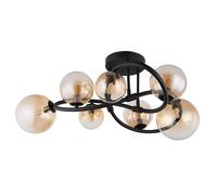 Plafonnier 7 flammes LED Boules de verre Plafonnier Lampe de table à manger Rétro Lampe de salon, noir ambre, 7x 3,5W 7x 290lm blanc chaud, DxH 62x30 cm