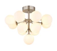 Plafonnier à 13 flammes Plafonnier boules de verre blanc Lampe de salon Moderne, métal nickel mat, 13x G9 douilles, DxH 56x43 cm