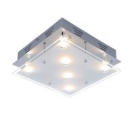 Plafonnier acier brossé plafonnier LED verre satiné lampe de salon 6 ampoules, métal, 6x 3W 6x 210lm blanc chaud, LxH 30x8 cm