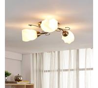 Plafonnier Amedea Lindby, dimmable, bronze, Salon / Salle à manger, Verre, Antique, Plafonnier