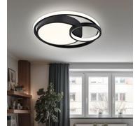 Plafonnier anneau LED salon plafonnier design moderne, blanc opale noir mat, 1x LED 36W 1400Lm blanc chaud, LxPxH 40,5x39,5x10 cm