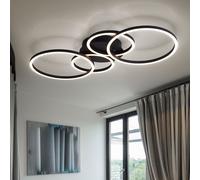 Plafonnier anneau plafonnier lampe d'intérieur design quatre anneaux, noir opale mat, métal, LED, LxlxH: 65,5x40,6x7,5 cm