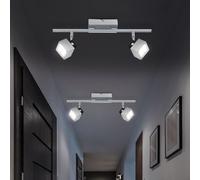 Plafonnier LED spot à 2 lampes plafonnier orientable chrome, 2x 5W 350Lm blanc chaud, LxPxH 40x6x17 cm, lot de 2