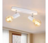 Plafonnier Applique Murale, Spot Bar Design RéTro, 2 Spots Orientables & Pivotants, Luminaire Plafond Vintage Blanc, Douilles E27, 60 Watt Max, Pour Cuisine SéJour Couloir Escalier (Sans Ampoule)