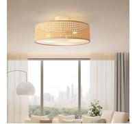 lux.pro Plafonnier Moderne et Stylé avec 3 Douilles E27 Luminaire avec Grand Abat-Jour pour Salon Chambre Salle à Manger Métal Plastique Tressé 13 x 45 cm Blanc Aspect Rotin
