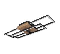 Plafonnier aspect bois plafonnier pivotant lampe de salon noir, MDF métal opale, 1x LED 18W 1300lumen blanc chaud, LxPxH 60x15x10 cm