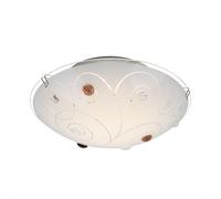 Plafonnier avec abat-jour en verre, 1 flamme, éclairage de salon, opale avec pierres décoratives, lignes métalliques chromées, 1x LED 8 watts 640 lm, D 25 cm