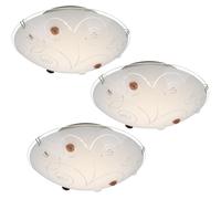 Plafonnier avec abat-jour en verre, 1 flamme, éclairage de salon, opale avec pierres décoratives, lignes métalliques chromées, 1x LED 8 watts 640 lm, D 25 cm
