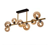 Plafonnier avec boule de projecteur en verre Plafonniers boules de verre Table à manger, LED laiton ambre 9 lumières, 3,5W 350lm 3000K, LxlxH 87x30x38 cm