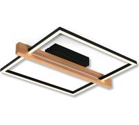 Plafonnier avec décor en bois, variateur d'intensité en plusieurs niveaux, lumière blanche chaude, lampe LED, plafonnier, lampe pour salon, lampe pour chambre, lampe pour cuisine, dimensions : 43x35x7