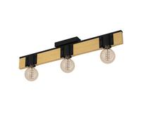 Plafonnier BAILRIGG E27 3X40W en acier et bois noir et marron 655x100x45mm