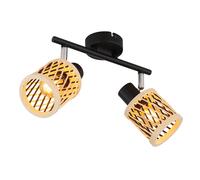 Plafonnier Bambou Lampe de plafond 2 flammes Lampe de salon Spot orientable, métal, 2x E14, LxH 25 x 19 cm
