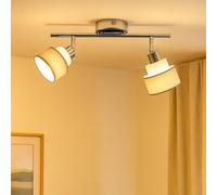 Plafonnier, spot plafond, lampe chambre, spot plafond, bandeau spot orientable, 2 flammes, acier textile, gris chrome, 2x douille E14, LxlxH 48x9x20cm