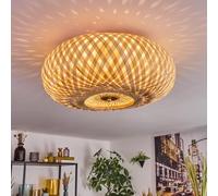 Plafonnier Bauro, plafonnier en métal/rotin couleur laiton/nature, plafonnier au design boho avec un superbe effet de lumière au plafond, Ø 50 cm, 3 x E27, ampoule(s) non incluse(s)