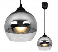Plafonnier Bergen Light-Home Suspension - Lustre de Plafond pour Chambre Salon et Cuisine Style Loft - Pour 1 Point Lumière E27 - Abat-jour Boule en Verre Argent - Base Noire
